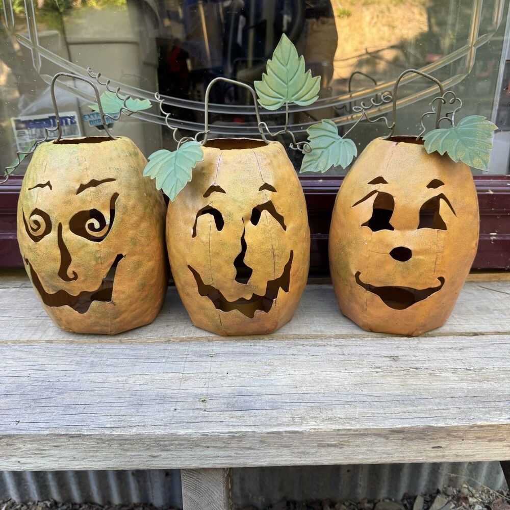 Halloween Jack O Lantern Set Of 3 Primitive Rustic